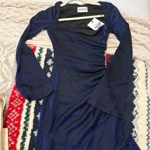 Princess Polly Shimmering Navy Long Sleeve Dress